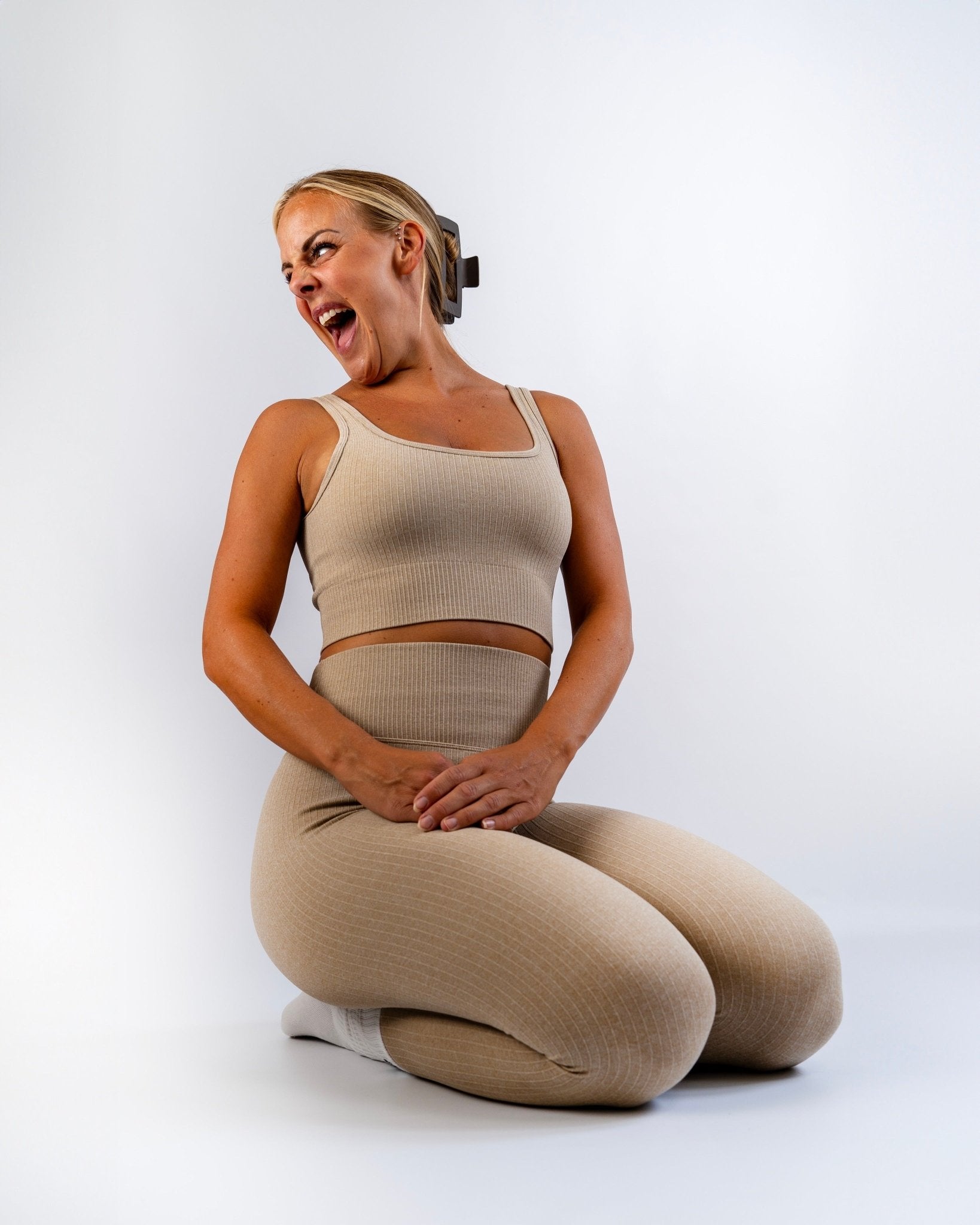 Beige Ribbed Seamless Top