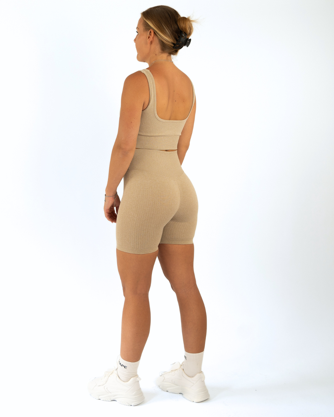 Beige Ribbed Seamless Biker Shorts