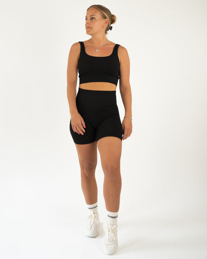 Black Ribbed Seamless Biker Shorts