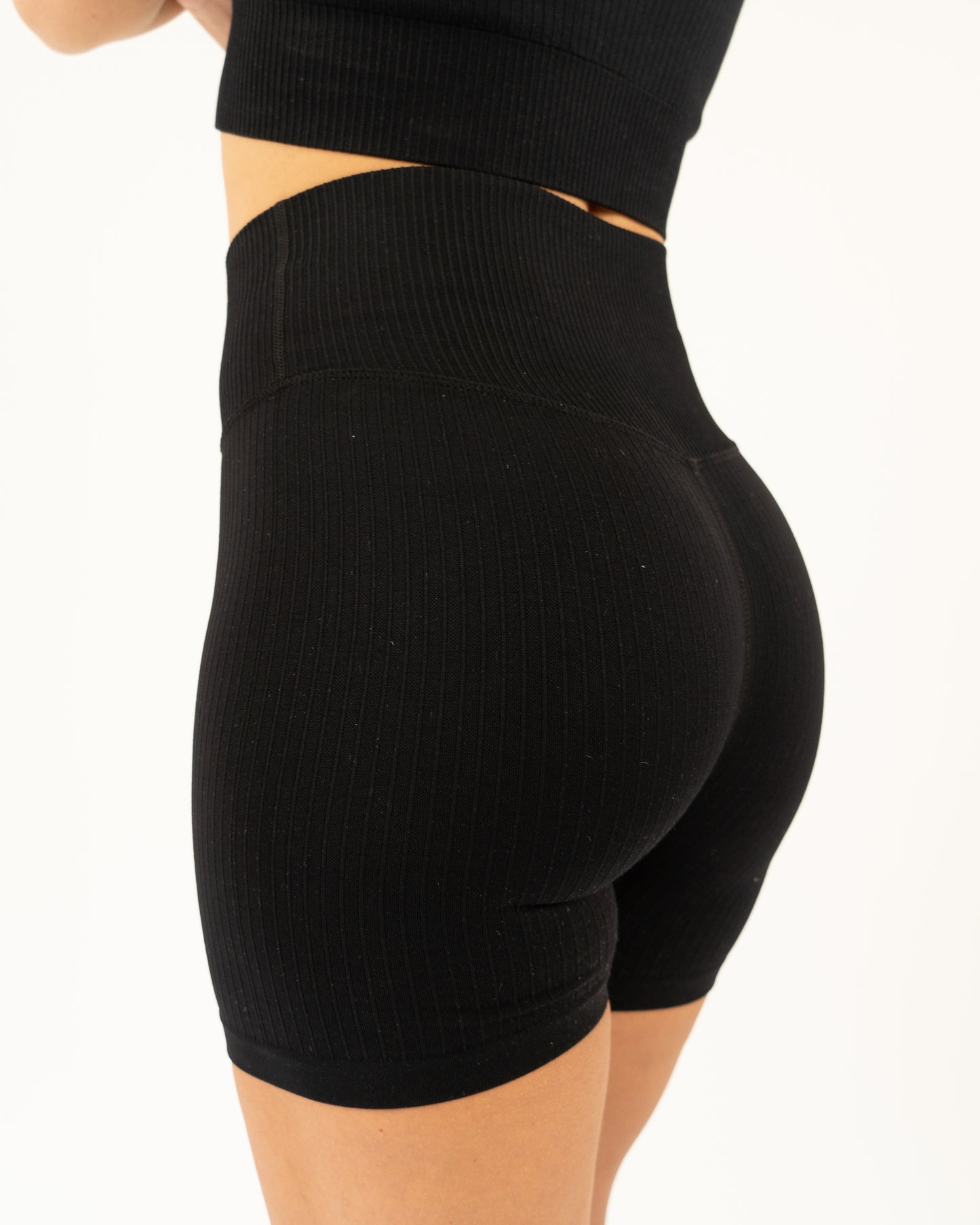 Black Ribbed Seamless Biker Shorts