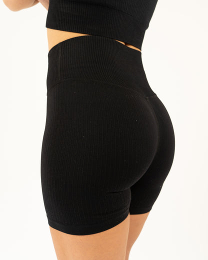 Black Ribbed Seamless Biker Shorts