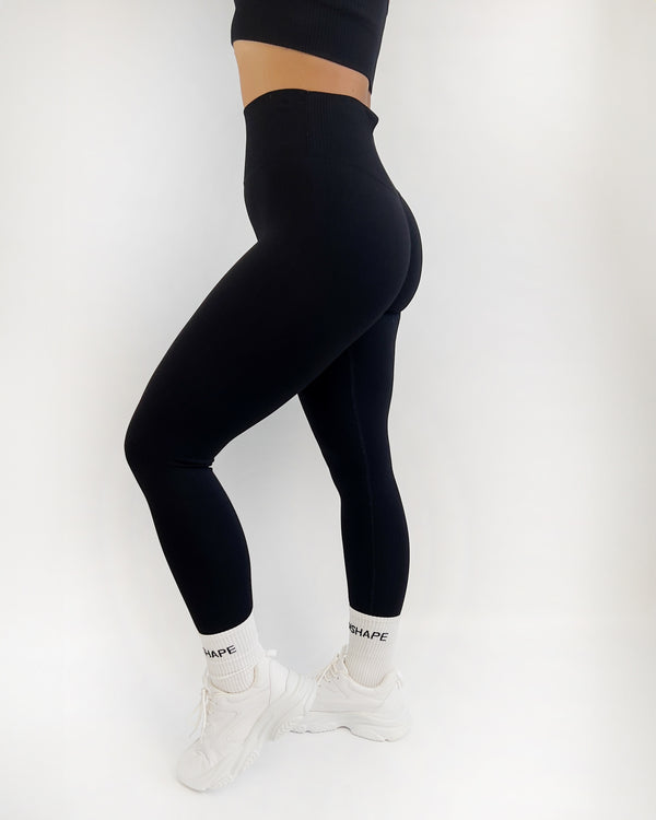 Black Ribbed Seamless Tights