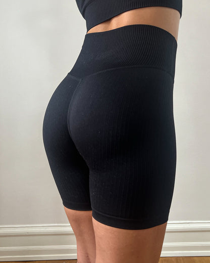Black Ribbed Seamless Biker Shorts