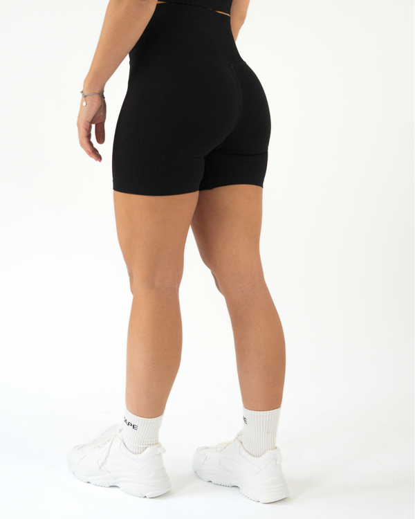 Black Ribbed Seamless Biker Shorts